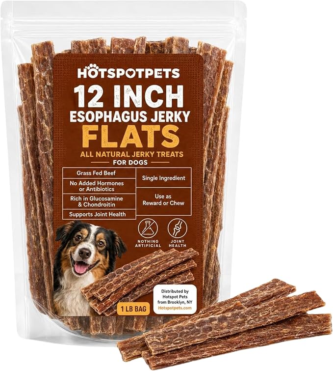 Beef Esophagus Dog Treats Grass Fed with No Added Hormone & Antibiotic All Natural Jerky Dog Treats - (12 Inch - 1 Pound Bag) Dog Chews Rich in Glucosamine & Chondroitin for Joint Health