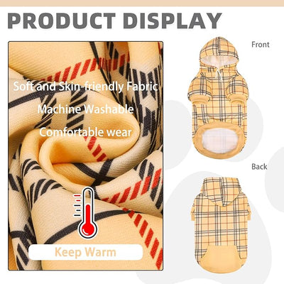 KOOLTAIL Plaid Dog Hoodie for Small Medium Large Dogs,Pet Clothes Sweater with Hat and Pocket for Cold Weather Winter, Soft&Warm Doggy Hooded Sweatshirt Coat Outfit for Puppy Cats Girls Boys Khaki SM