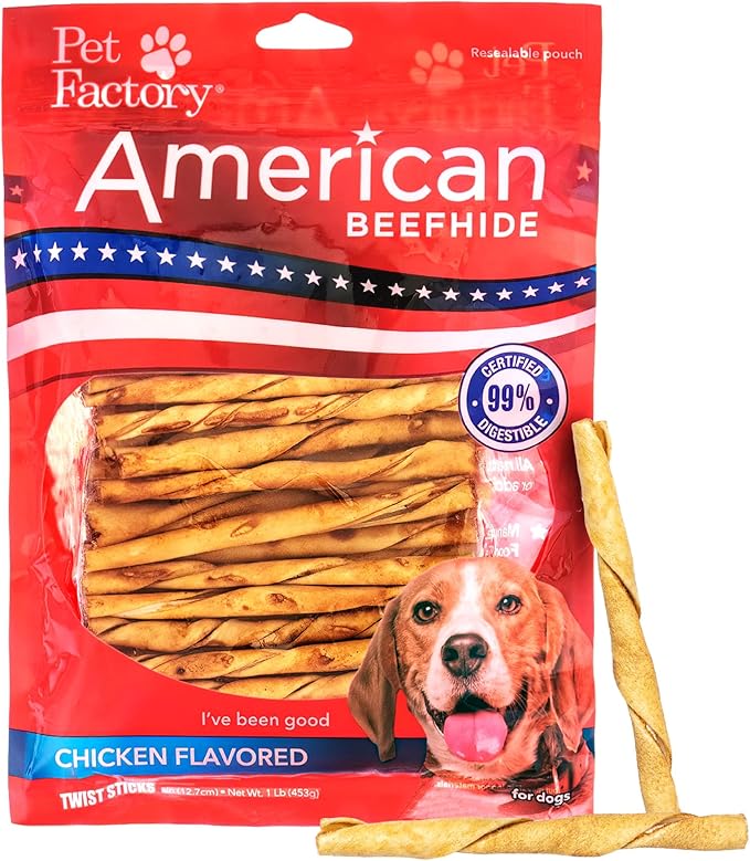 American Beefhide 5in Twist Sticks Dog Dental Chews - Natural Rawhide Dental Chews with Chicken Flavor for Small to Medium Dogs, Promotes Oral Health - 5 Inches (Pack of 1)