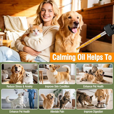 Calming Oil for Dogs & Cats, Relief Stress for Dogs, Reduces Conflict Between Cats Effective Anxiety Relief for Cats 60ml (A)
