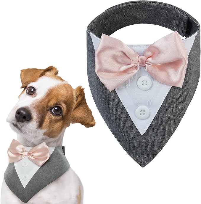 Dog Tuxedo for Large Dogs,Dog Formal Suit Dogs Attire Pet Bow Tie Puppy Party Costumes Cat Tux Outfits Pets Bandana Cosplay Adjustable Bowties Wedding Birthday Valentines Grey L