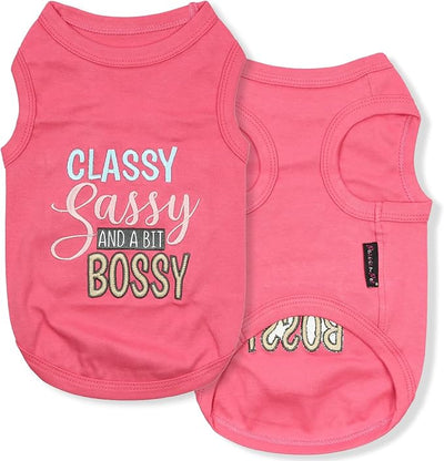 Parisian Pet Dog Shirt – 100% Cotton Classy Sassy and Bossy Shirts for Small Dogs – Pink Sleeveless Puppy Clothes – Soft Breathable Dog Outfit – Summer Pet Apparel - Stretchable Tshirts for Dogs Girls