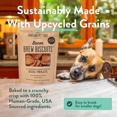 Portland Pet Food Company Bacon Brew Biscuits – Crunchy Limited Ingredient Dog Treats Made with Upcycled Spent Grain, Protein & Fiber Rich Training Treats for Dogs, USA Made, 3 Pack (5 oz)