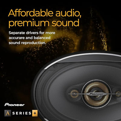 Pioneer A-Series Plus TS-A1601C 6.5” 2-Way Speakers (Pair) – 350W Max, Crisp Highs + Clear Vocals, Enhanced Bass, Ideal Factory Upgrade, Installation Adaptors Included