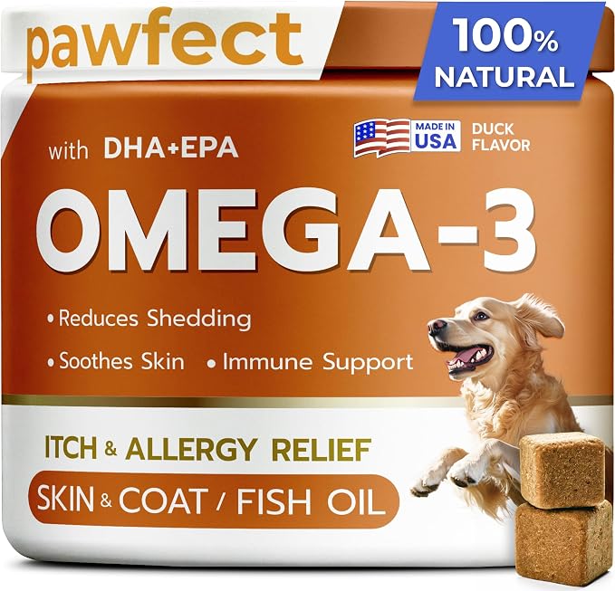 Fish Oil Omega 3 for Dogs - Allergy Relief - Joint Health - Itch Relief, Shedding - Skin and Coat Supplement - Alaskan Salmon Oil Chews - Omega 3 6 9 - EPA & DHA Fatty Acids