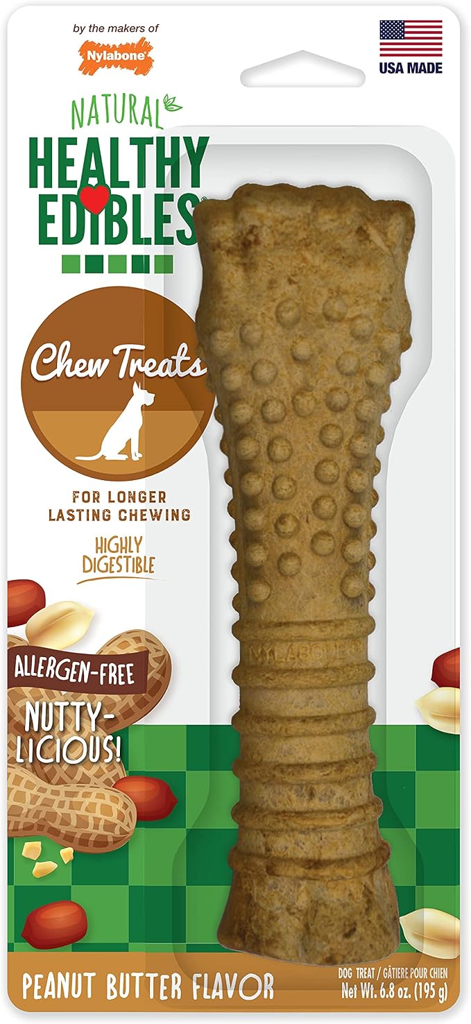 Healthy Edibles Natural Dog Chews, Long Lasting Bones for Dogs, Peanut Butter Flavor Dog Treats, X-Large (1 Count)