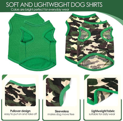 2 Pack Dog Shirts, Summer Camo Dog Clothes for Small Dogs Boy Chihuahuas and Yorkies Pet Tshirt Puppy Outfits Cats Apparel Green Camouflage + Solid Color,XXS