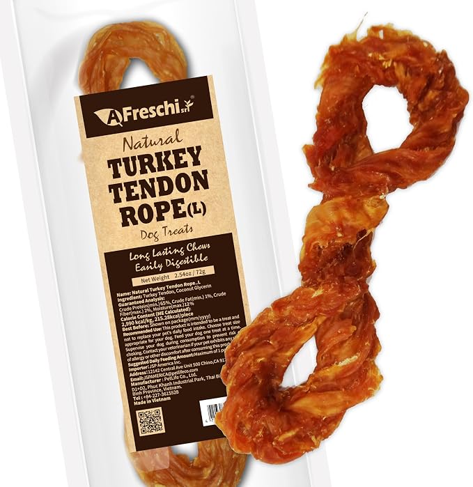 Turkey Tendons for Dogs, USA-Sourced, Healthy Dog Treats, Rawhide-Free Puppy Chews, Long Lasting, All Natural, Hypoallergenic Dog Treats for Large Breeds, 1 Count Pack Rope (L)