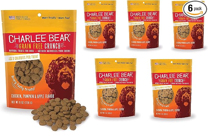 Crunchy Dog Training Treats, Low Calorie (3 Kcal), Grain Free Natural Mini Treats for Puppies, Small, Medium & Large Dogs, USA Made, Healthy Chicken, Pumpkin & Apple Flavor 8oz (6-Pack)