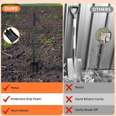 Small Square Shovel 43.3Inches Heavy Duty Garden Tools with Metal Handle, Small Transfer Spade for Digging Camping Car Beach Shovel, Black