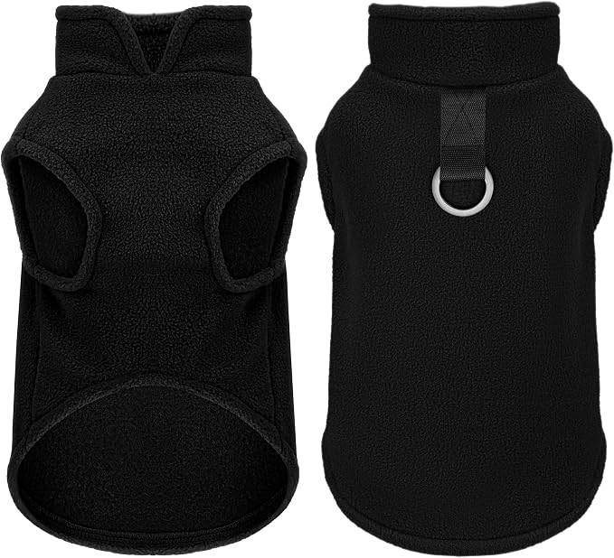 Sleeveless Pullover Fleece Vest for Small Dogs: Cozy Polyester Dog Jacket, Tank Top Sweater with Leash Ring and Armholes, Crisp, Warm, and Easy-to-Wear Design for Everyday Comfort Black XL