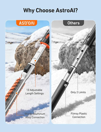 AstroAI 47.2" Ice Scrapers for Car Windshield, 3 in 1 Sturdy Snow Brush with Squeegee, 10 Adjustable Length Settings, Extendable Aluminum Handle, 180° Pivoting Snow Scraper for Car, Truck, SUV(Orange)