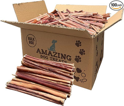 Amazing Dog Treats - Bully Sticks for Small Dogs (6 Inch Junior - 100 Count) - Premium Thin Bully Sticks for Dogs - High Protein, Grass Fed, Additive Free