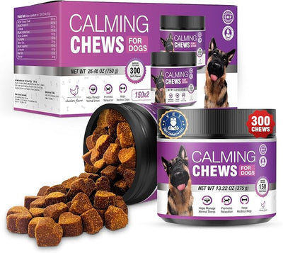 Calming Chews for Dogs 300pc Dog Calming Treat and Bites with Melatonin - Anxiety and Stress Relief Treats for Dogs Puppy Sleep Aid Calm Dog with Noise,Thunder, Barking, Separation,Chewing