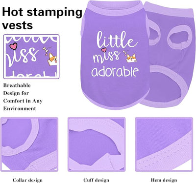 Cotton Dog Shirt with 'Little Miss Adorable' Corgi Head Print, Soft & Breathable Pet Apparel for Small, Medium, and Large Dogs, All-Season Sleeveless Vest, Cute and Comfortable Dog Outfit.Purple XL