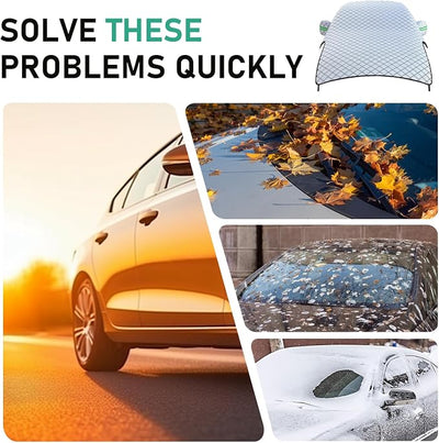Half Car Cover for Ice and Snow, Windshield Hood Rearview Mirror All-weather Protector, Outdoor and Indoor Foldable Universal Dustproof Cover for Cars (Silver #9.18Ft x 7.87Ft x 4.75Ft)