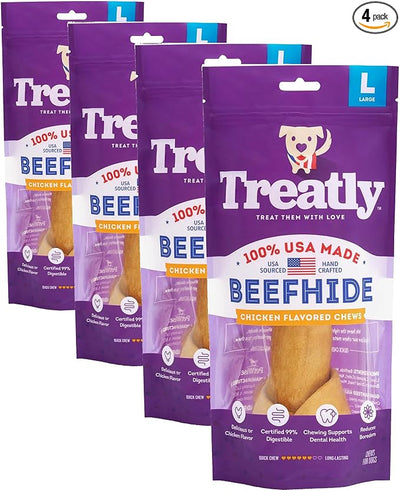 USA Beefhide Bones 9-10" Dog Chew Treats - Chicken Flavor, 1 Count/4 Pack