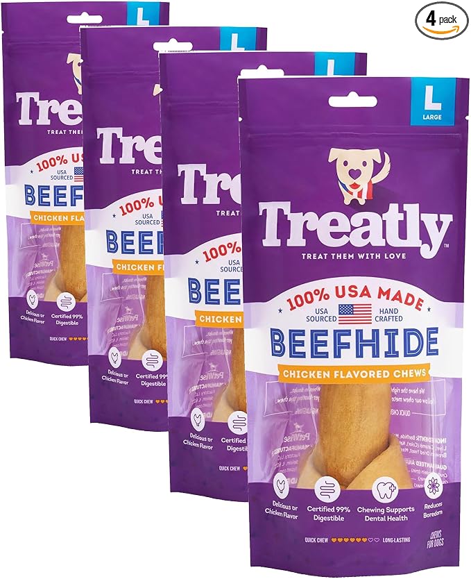 USA Beefhide Bones 9-10" Dog Chew Treats - Chicken Flavor, 1 Count/4 Pack