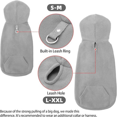 EXPAWLORER Dog Hoodie Fleece Sweater Vest, Hooded Dog Sweatshirt Fall Winter Pet Clothes with Leash Hole, Sleeveless Warm Cozy Puppy Clothing for Cat Small Medium Large Dogs Girl Boy, Grey L