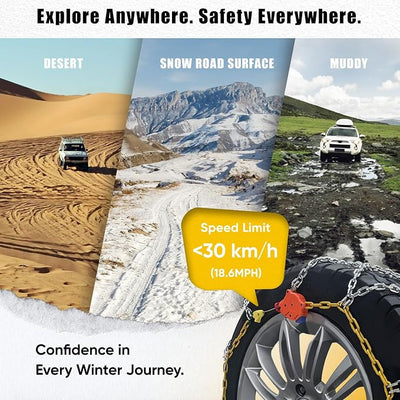 232605 Adjustable Snow Tire Chains for Light Truck, SUV, Cars, Pickups, 2 Pack Anti-slip Snow Chains for Pickup Trucks Winter Tire Chains 225 235 255 265 275 - Series 232605