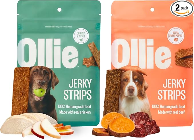 Jerky Dog Treats Variety Pack, Chicken and Apple and Beef and Sweet Potato Bundle, All Natural, Healthy, Made with Real Meat 5 Oz. Pack of 2