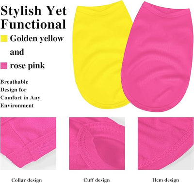 2 Pack Solid Color Dog Shirts - Lightweight, Quick Dry, Breathable Pet T-Shirts for Small to Large Dogs - Stretchy, Durable, Ideal for All Seasons and Holidays.Rose red&Yellow M