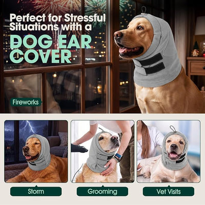 Dog Ear Muffs Noise Protection, No Shake Ear Wraps for Dogs | Dog Calming Hoodie for Anxiety Relief, Thickened Quiet Noise Cancelling Ears Cover for Fireworks Storms Grooming Drying