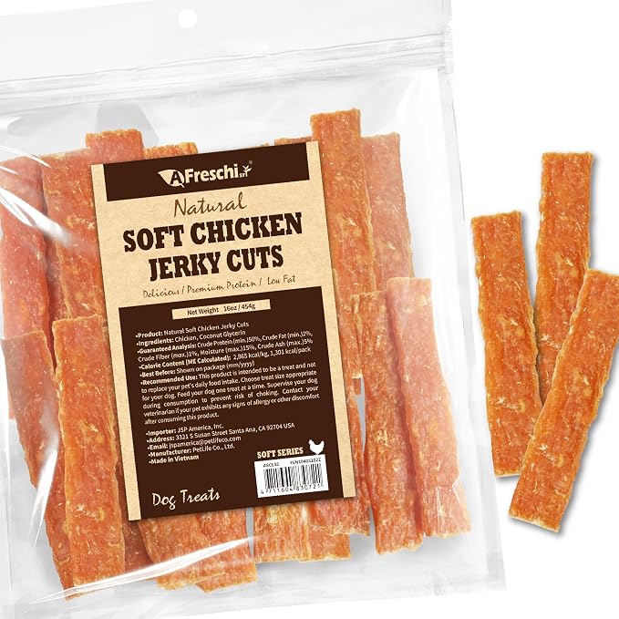 Soft Chicken Dog Treats, All Natural, High-Protein, Healthy & Easily Digestible, Grain-Free Puppy Chews, Human Grade Training & Rewards Dog Snacks, Jerky Cuts, 16 oz Pack