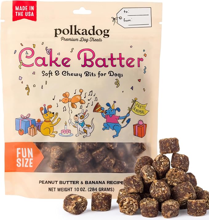 Cake Batter Dog Treats – Soft & Chewy Premium Birthday Treats with Peanut Butter & Banana – Healthy, Limited Ingredient, Training Size for All Dog Breeds & Ages – Natural, Made in USA – 10 oz