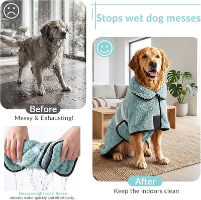 Bienbee Dog Bathrobe, Quick Drying Super Absorbent Pet Robes for Small Medium Large Dogs, Drying Coat for After Bath & Swim, Warm & Cozy Dogs Towels, Dog Puppy Bath Supplies, Light Green L