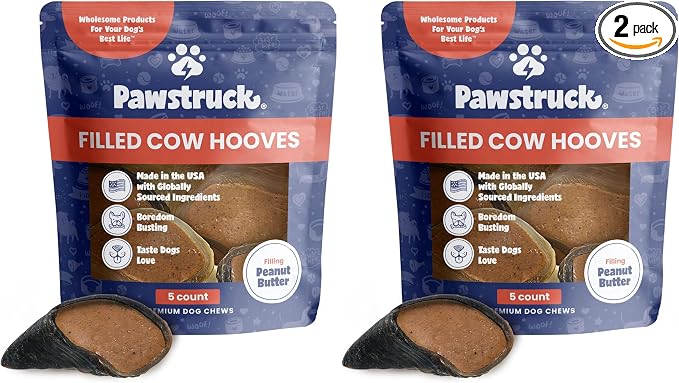 Peanut Butter Filled Cow Hooves for Dogs – Made in USA,Long-Lasting Dental Treats and Chews – Beef Hoof– Packaging May Vary,5 Count (Pack of 2)