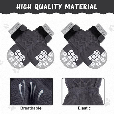 PUPTECK Anti-Slip Dog Socks with Double Sides Grips for Small Medium Large Dogs Hardwood Floors Prevents Licking, Dog Shoes for Hot Pavement Traction Control Paw Protector for Senior Dogs,Slate Grey L