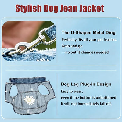 Denim Vest Jacket for Small Medium Dog Clothes Jean Apparel Cute Outfit for Dog Cat Girls Boys Puppy Costume Dog Harness Dress Shirt Chihuahua Yorkie (One Daisy with D Ring, X-Large)