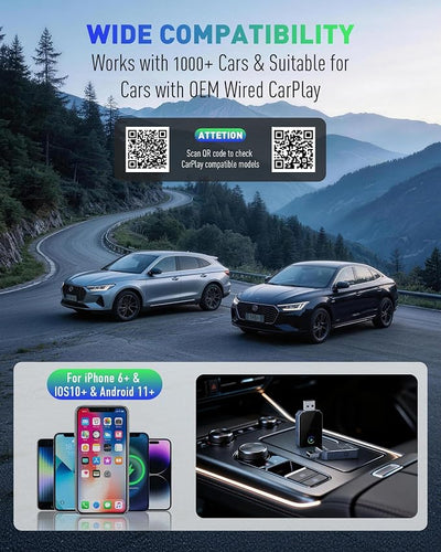 SPIRITIME Wireless CarPlay Adapter for iPhone – 5-Second Auto Connect | 1-Click Phone Swap for Families | Convert Wired to Wireless | Stable & Fast, (Space Gray)