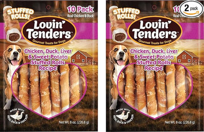 Lovin Tenders Chicken Duck Liver & Sweet Potato Stuffed Rolls Dog Treats (2 Pack - 8 oz per Pack)