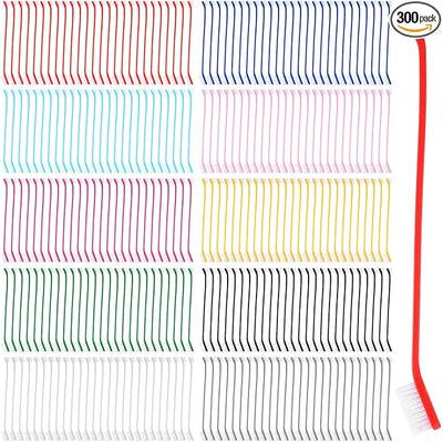 300Pcs Dog Toothbrushes Bulk Dual Headed Dog Teeth Long Handle Plastic Brush Tooth Brush for Large Small Dogs Cats Puppy Teeth Cleaning Dental Care Supplies 10 Colors+