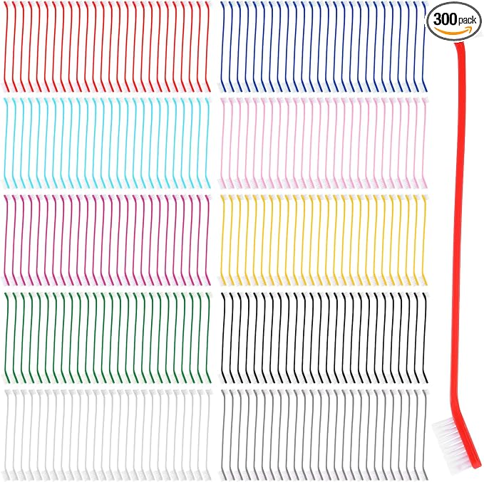 300Pcs Dog Toothbrushes Bulk Dual Headed Dog Teeth Long Handle Plastic Brush Tooth Brush for Large Small Dogs Cats Puppy Teeth Cleaning Dental Care Supplies 10 Colors+