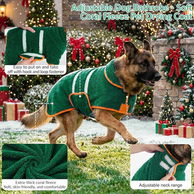 Bienbee Dog Bathrobe, Quick Drying Super Absorbent Pet Robes for Small Medium Large Dogs, Drying Coat for After Bath & Swim, Warm & Cozy Dogs Towels, Dog Puppy Bath Supplies, Green S