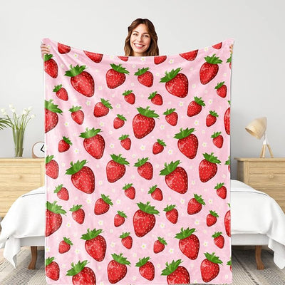 Strawberry Throw Blanket for Women Kids, Strawberry Gifts for Girls Women Teens Mom Birthday, Soft Warm Cozy Fruit Pattern Fleece Blanket for Travel, Cute Pink Home Room Decor for Couch, Bed 50“x60”