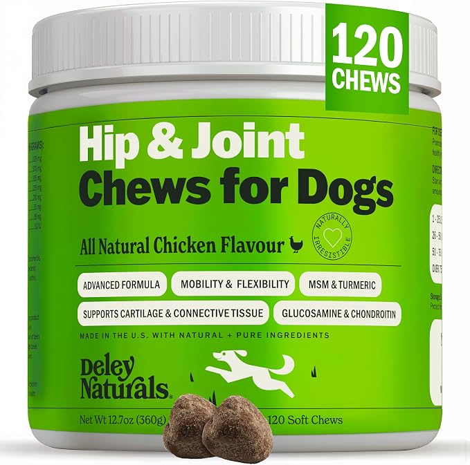 Hip and Joint Supplement for Dogs - Glucosamine Chondroitin MSM & Collagen for Dogs - Dog Joint Supplement, Smaller Chews, Low Calories, Same Ingredients - 120 Chicken Flavor Chews