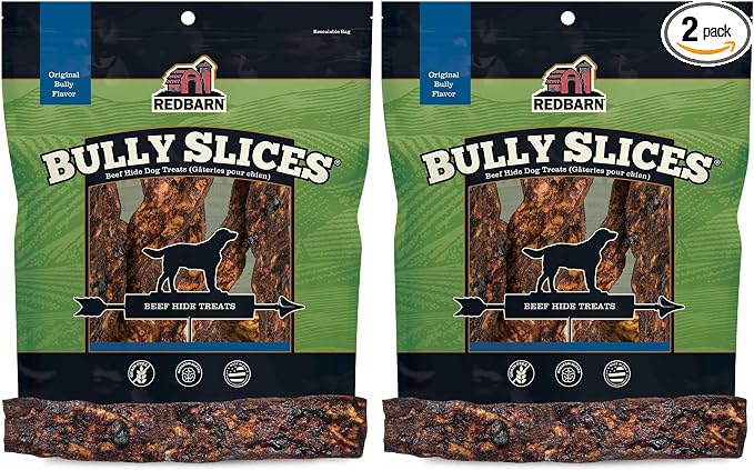 All-Natural Rawhide Bully Slices - Bully Stick Flavor - Premium Grain-Free Beef Hide Treats High Protein Low Fat for Chewers - 9 oz Bag (Pack of 2)