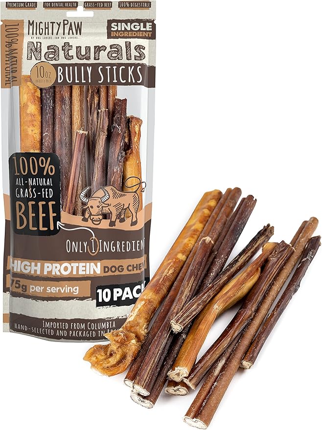 Naturals Variety Pack Bully Sticks for Dogs - Grass Fed Beef Chews. Dog Bully Sticks for Large Pets, Medium and Small Breeds. Lower Odor Treats for Small Pets. Single Ingredient