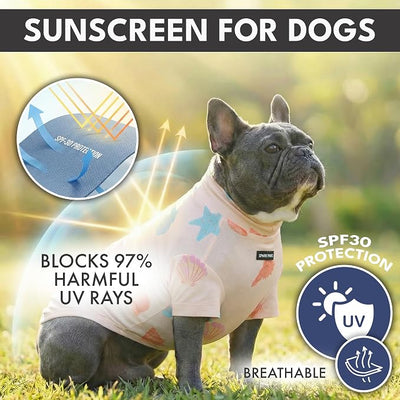 Spark Paws Sunblock Dog T-Shirt, SPF30 Protection, Lightweight Breathable Quick Dry for Dogs with Sensitive Skin - Pineapple & Seashells (Set of 2) - Size M