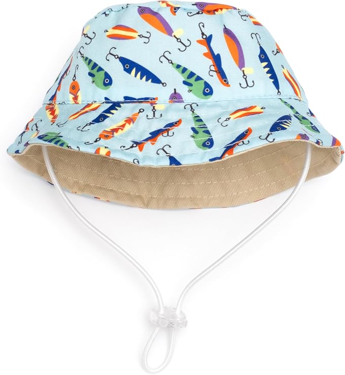 THE WORTHY DOG Gone Fishin' Bucket Hat for Dogs – Lightweight Pet Sun Hat with Adjustable Chin Strap, Soft Brim & Bright Colors - Blue, X-Large