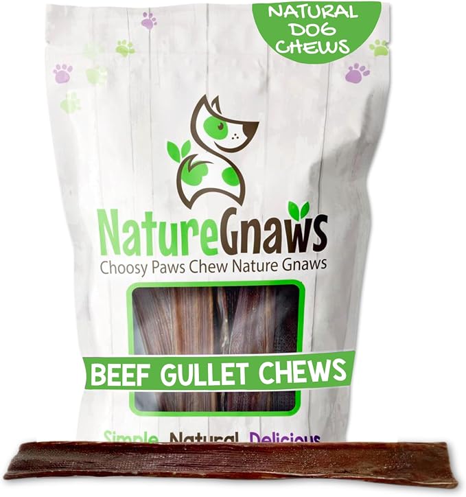 Beef Gullet Chews for Large Dogs 9-10" (50 Count) - Natural Beef Jerky Stick Dog Chew Treats - Rawhide Free
