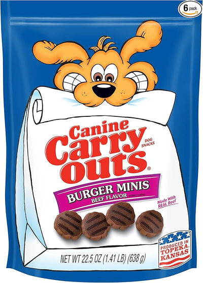 Canine Carry Outs Dog Treats, Burger Minis Beef Flavor, 22.5 Ounce (Pack of 6), Made with Real Beef