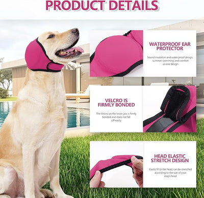 Quiet Ears for Dogs & Calming Dog Snood for Dogs, Reusable, Adjustable Anxiety Relief for Bathing, Grooming, Thunderstorm & Fireworks, Red, Medium