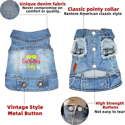 Birthday Gift Boy Dog Jeans Jacket Denim Pet Coat for Puppy Small Dogs Classic Overalls Male Cat Costumes Washed Vest Clothes Outfit T-Shirts (Large)