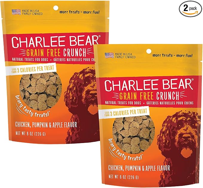 Crunchy Dog Training Treats, Low Calorie (3 Kcal), Grain Free Natural Mini Treats for Puppies, Small, Medium & Large Dogs, USA Made, Healthy Chicken, Pumpkin & Apple Flavor 8oz (2-Pack)