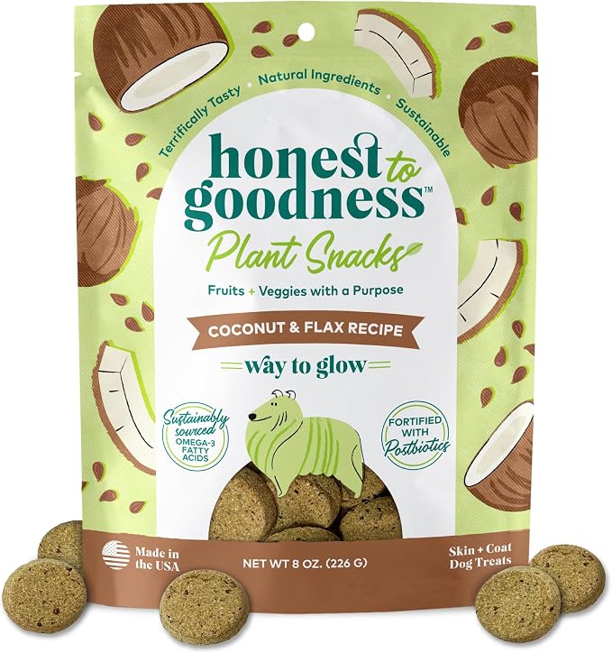Plant Snacks Way to Glow Coconut & Flax Recipe Dog Treats, 8 oz Bag, Plant-Based Dog Treats